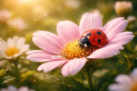 Vibrant image of a helpful arthropod resting peacefully on a blossoming plant petal