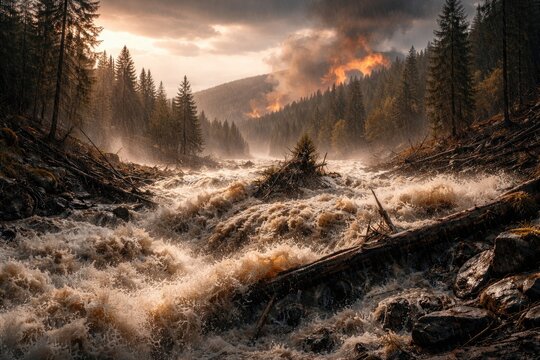 Accelerated river flow inducing flood spikes due to environmental warming and forest depletion