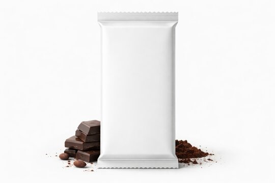 Blank chocolate bar packaging mockup with white isolated background