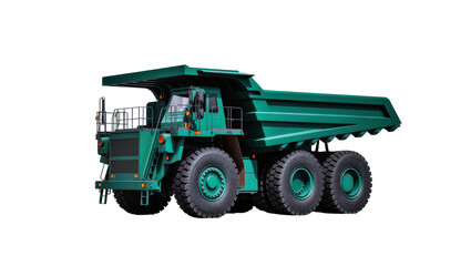 Massive green mining dump truck with large wheels, isolated on transparent background © Vasilis