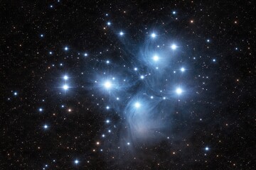 Fototapeta premium celestial Pleiades stars sparkling in pitch black sky