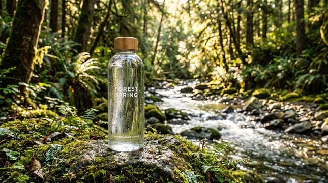 Eco Friendly Bio Plastic Bottle in Pristine Forest Environment