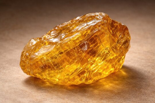 Yellow-toned copal resin piece with natural texture against simple background
