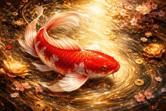 Symbolic red koi fish conveying good fortune and harmony in Eastern cultural motifs