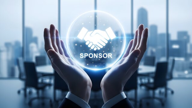 A hand holding sponsorship for business partnership concept.