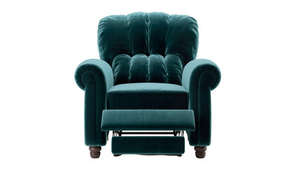 Naklejka premium Plush teal velvet recliner armchair with tufted back, isolated on transparent background