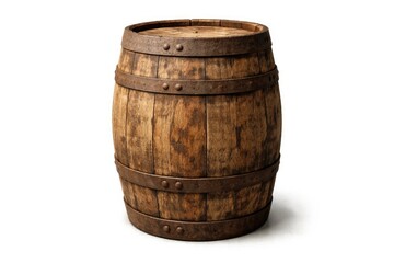 Obraz premium white background featuring a rustic wood barrel