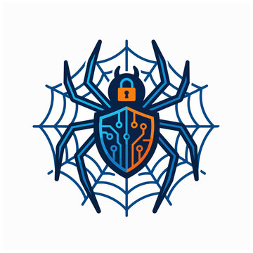 Cyber security spider web shield icon.