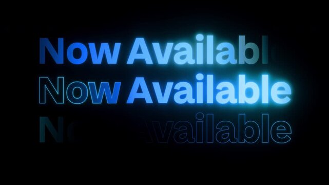 Glowing blue neon Now Available text animation on black background