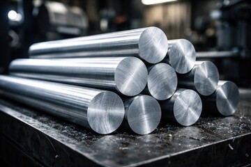Metallic aluminum bars in round form for additional workshop tasks