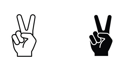 Fototapeta premium Victory hand gesture icon set in bold outline and solid black style representing peace or success for graphic design