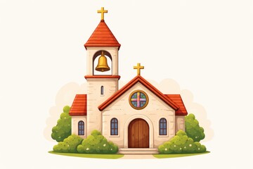 Fototapeta premium flat design church icon with cross and bell tower illustration