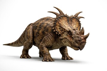 Fototapeta premium Pachyrhinosaurus prehistoric dinosaur displayed on an empty white surface