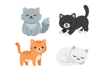 Fototapeta premium Diverse kitten breeds collection set vector, cute cat characters of fluffy, tabby, and tuxedo