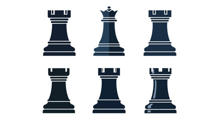 Chess Pieces: Dark Blue Rook and Queen Set on White Background, Strategy Game Icon © Gori