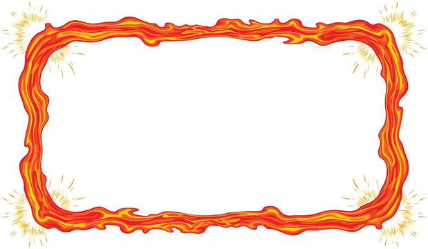 elegant orange flame border frame on white background for design elements