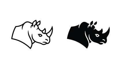Rhinoceros head profile outline icon solid black silhouette graphic vector illustration © Azure