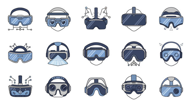 Virtual Reality VR Headsets Collection Pixel Art Icons Set
