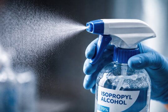 Macro Shot of Isopropyl Alcohol Sprayer with Delicate Mist for Advanced Cleaning Uses
