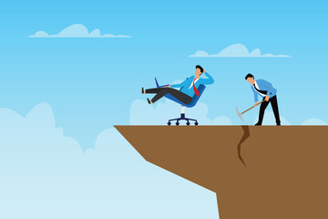 Fototapeta premium Business Sabotage and Risk Concept with Businessman at Cliff Edge 2d flat vector illustration