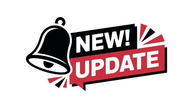 New update notification bell graphic with red and black accents notification announcement information