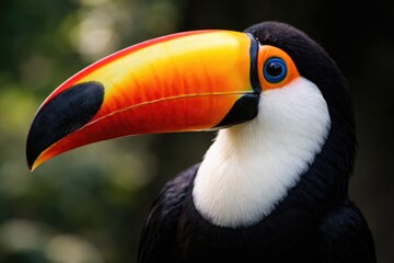 Fototapeta premium Portrait of a single Ramphastos toco showcasing distinctive beak colors