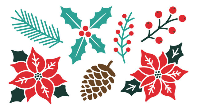Christmas poinsettia holly pinecone pine branch graphics with christmas poinsettia pinecone decorations
