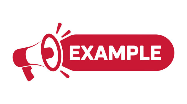 Red megaphone icon with the word 'example' on a banner announcement communication advertising megaphone