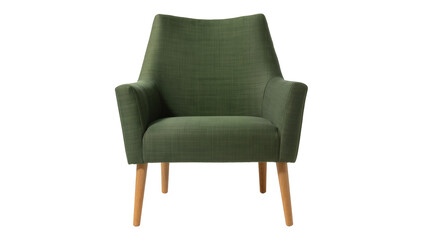 Fototapeta premium Green upholstered armchair with wooden legs, isolated on transparent background