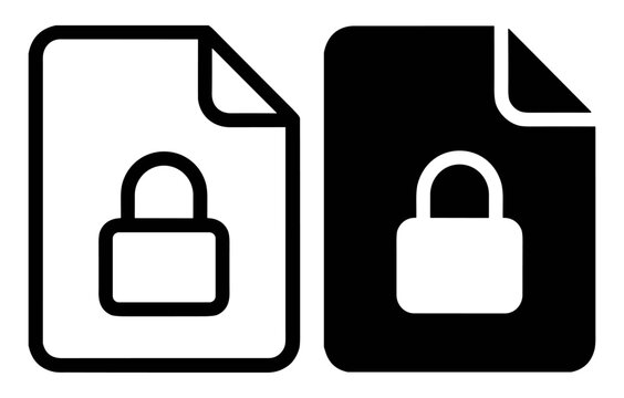 secure file icons, locked document and data protection symbols, outline and solid vector collection on transparent background