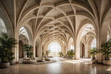 Obraz premium Spacious interiors with geometric arched ceilings inspired by architectural forms