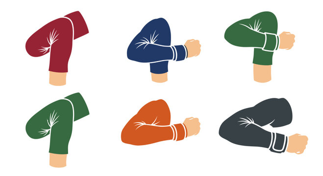 Collection of Colorful Arms Flexing Biceps, Showing Strength and Power
