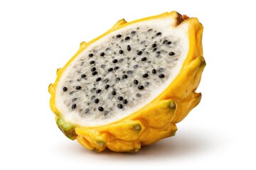 Fototapeta premium Yellow pitahaya fruit half isolated on solid white surface with clipping path