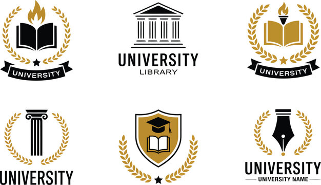 University library and education emblems set Vector