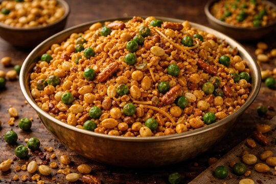 Traditional farsan mix featuring roasted chana dal green peas and grain blend