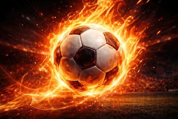 Fototapeta premium Radiant background featuring a flaming soccer symbol