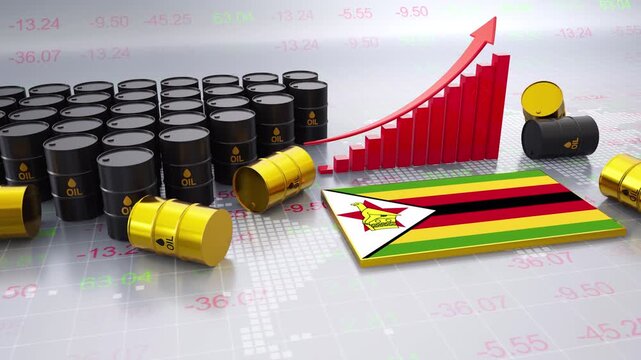 Zimbabwe Oil Price Increase Concept With Bar Chart and Oil Barrels