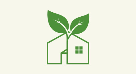 Green house with leafy growth sprouts from roof top illustration © Byone