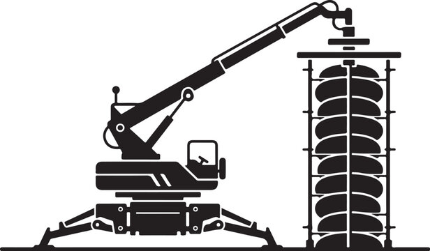 Industrial crane, heavy machinery, construction equipment, black silhouette