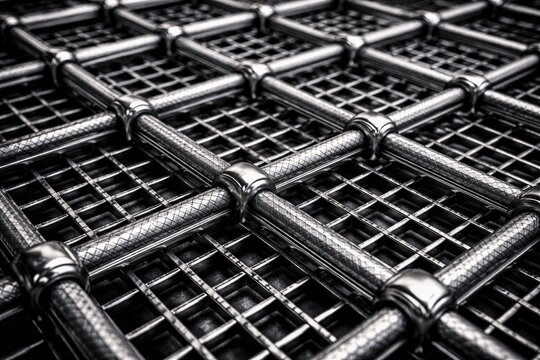 Metallic grid close up texture highlighting industrial steel framework