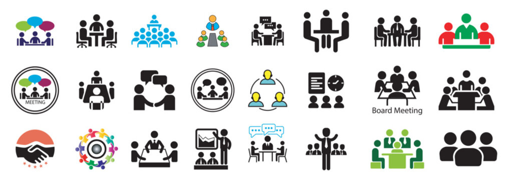Business meeting and teamwork icons set Vector