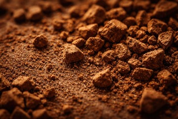 Obraz premium Macro perspective of instant coffee granules showing rough texture on background