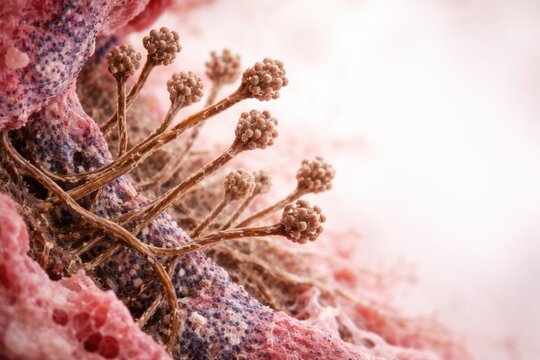Close up of fungal hyphae in lung histology specimen with copyspace for text