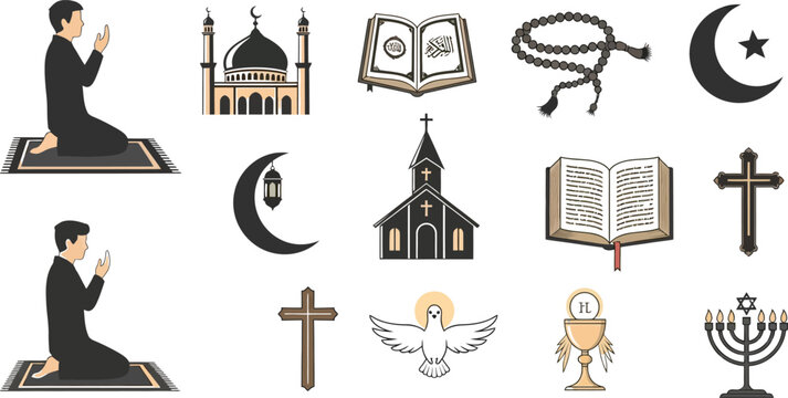 Religious symbols and prayer icons collection Vector
