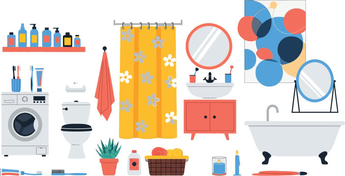 Colorful bathroom and laundry items illustration Vector