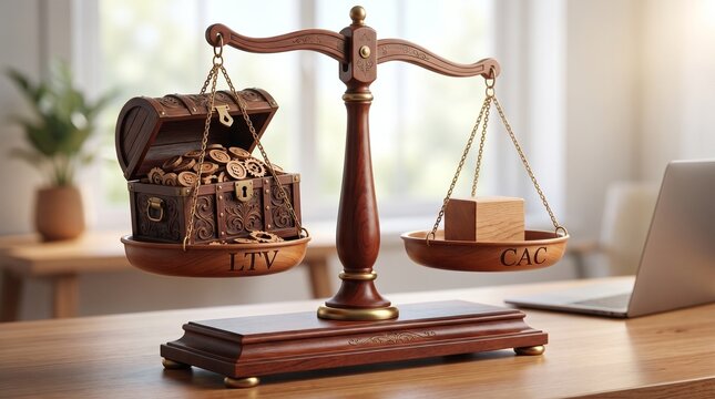 Value comparison concept with a wooden balance scale weighing a treasure chest of gold coins against a single wooden block