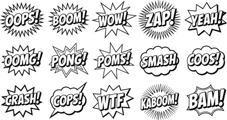 Colorful comic speech bubble vector illustrations with expressive words, sound effects, bold typography, and dynamic artwork © Mossadessur Rahman