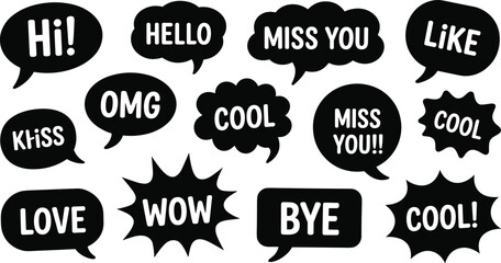 Vector illustration of comic speech bubbles with casual phrases representing communication and social media themes © Mossadessur Rahman
