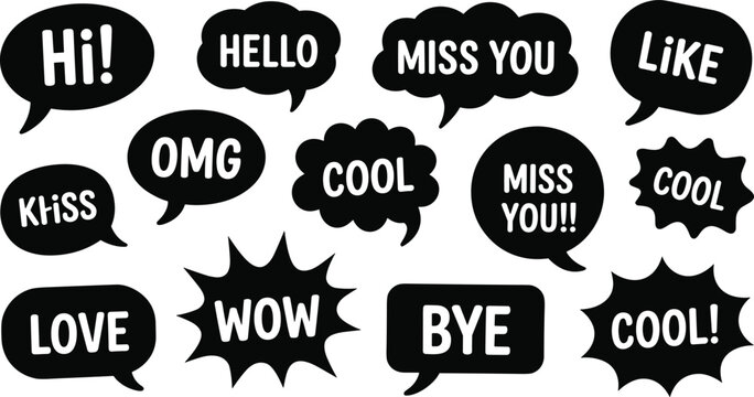 Vector illustration of comic speech bubbles with casual phrases representing communication and social media themes