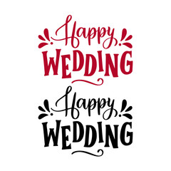 Happy Wedding Typography in Red and Black Decorative Style © CreativePixelsHub